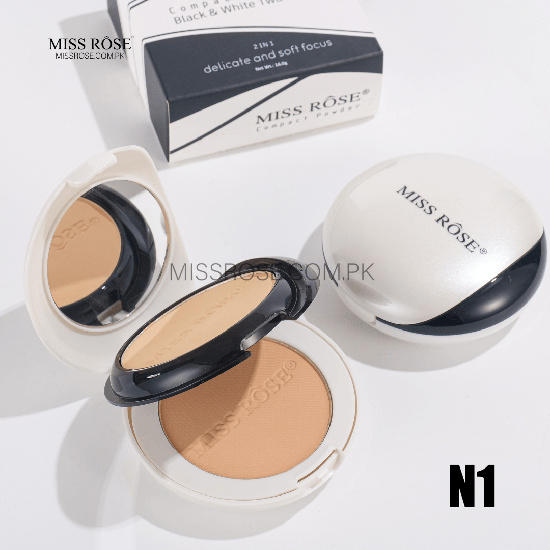 Miss Rose Black & White Two-Tone compact Powder | Miss Rose Com Pk | Official Store In Pakistan | 100% Authentic Makeup Products