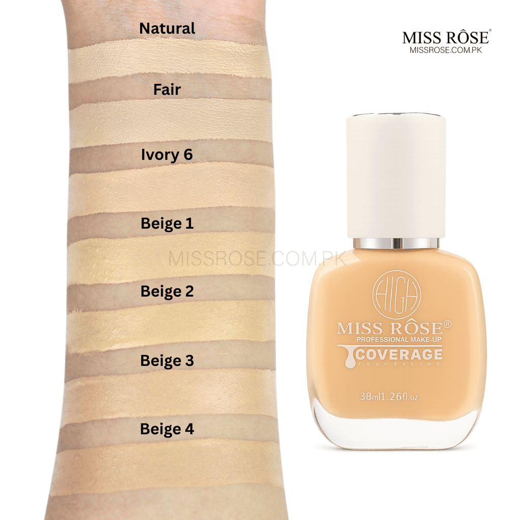 Miss Rose High Coverage Foundation | Miss Rose Com Pk | Official Store In Pakistan | 100% Authentic Makeup Products