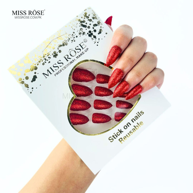 Miss Rose Glitter Chunk Stick-On Nails - Miss Rose Com Pk 